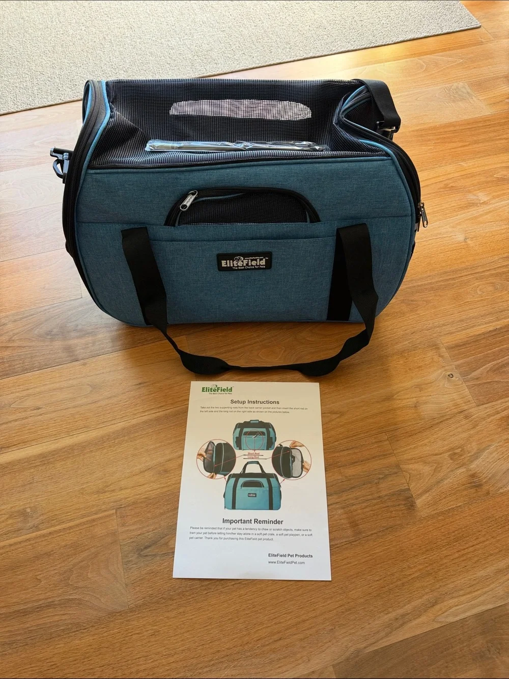 Teal Soft-Sided Cat Carrier with Mesh Venting